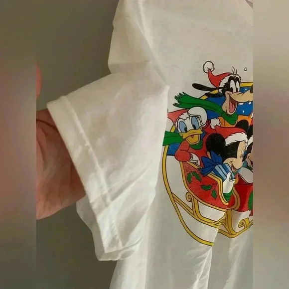 Disney Mickey Christmas Unisex White Basic Cotton Short Sleeve T-Shirt Size Lg - Picture 4 of 7